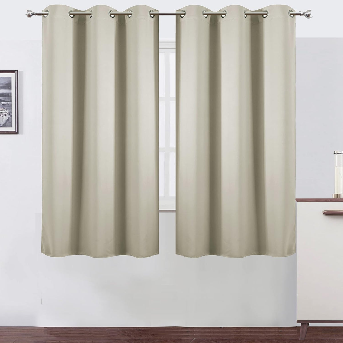 63"L x 38"W polyester curtains in Light Beige
