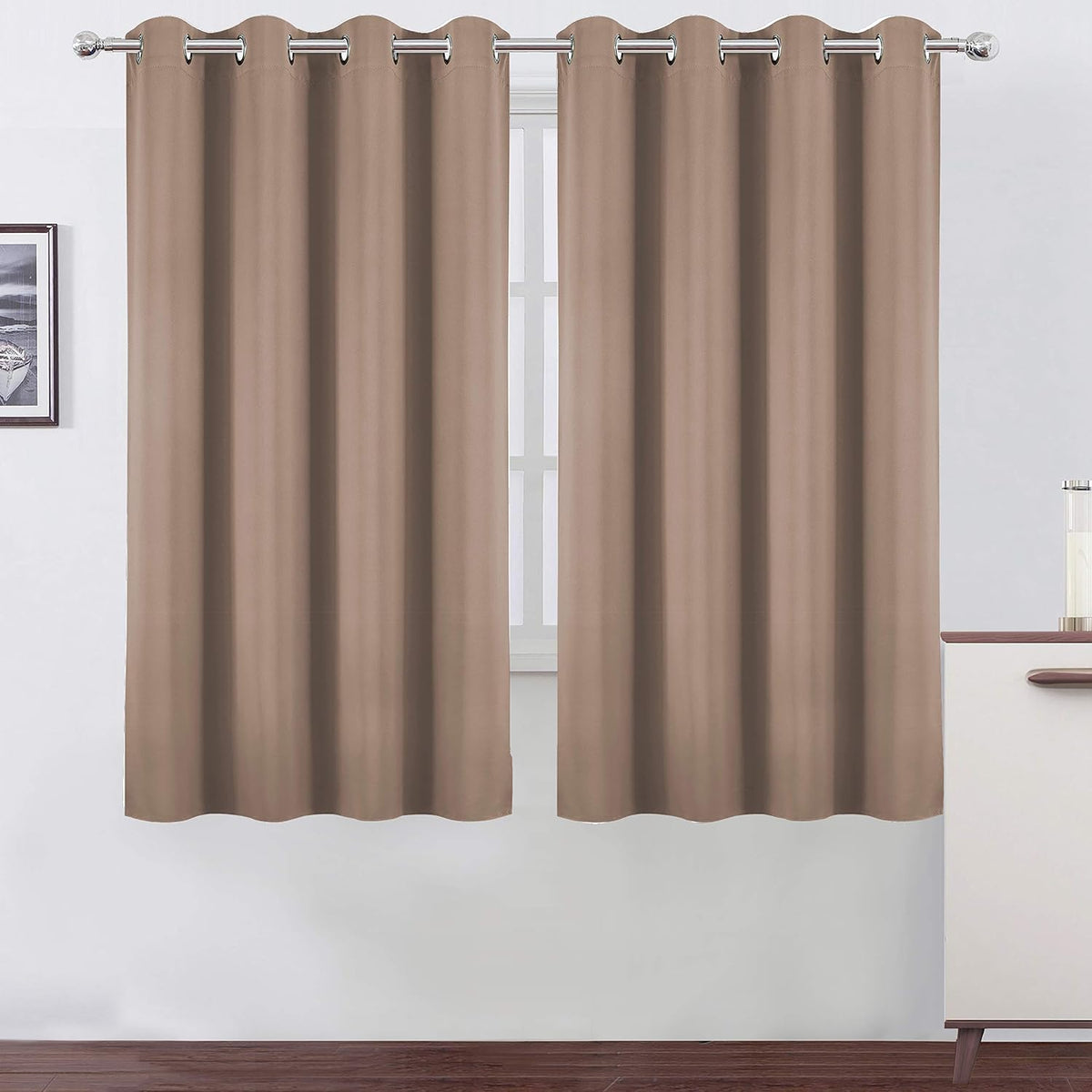 63"L x 52"W polyester curtains in Cappuccino