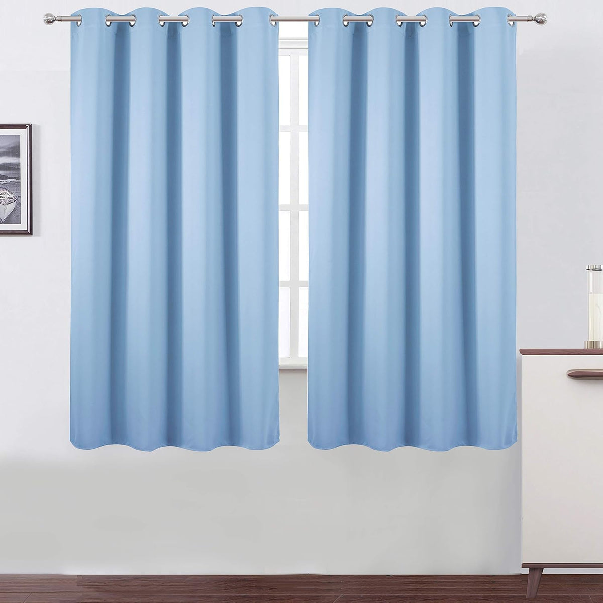 63"L x 52"W polyester curtains in Sky Blue