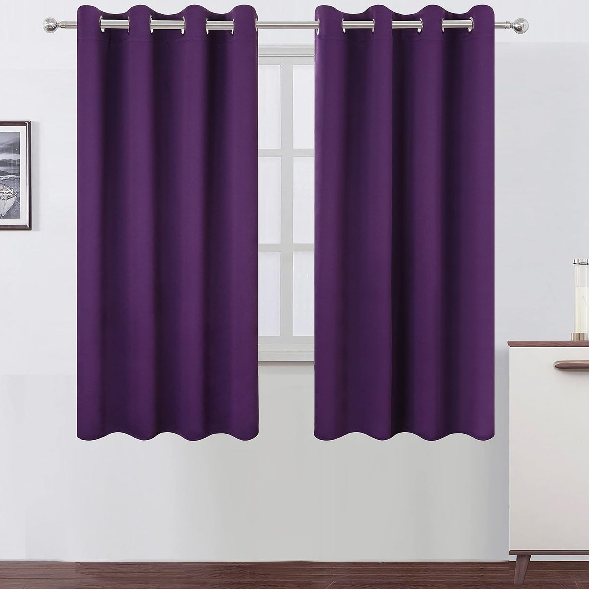 63"L x 66"W polyester curtains in Purple
