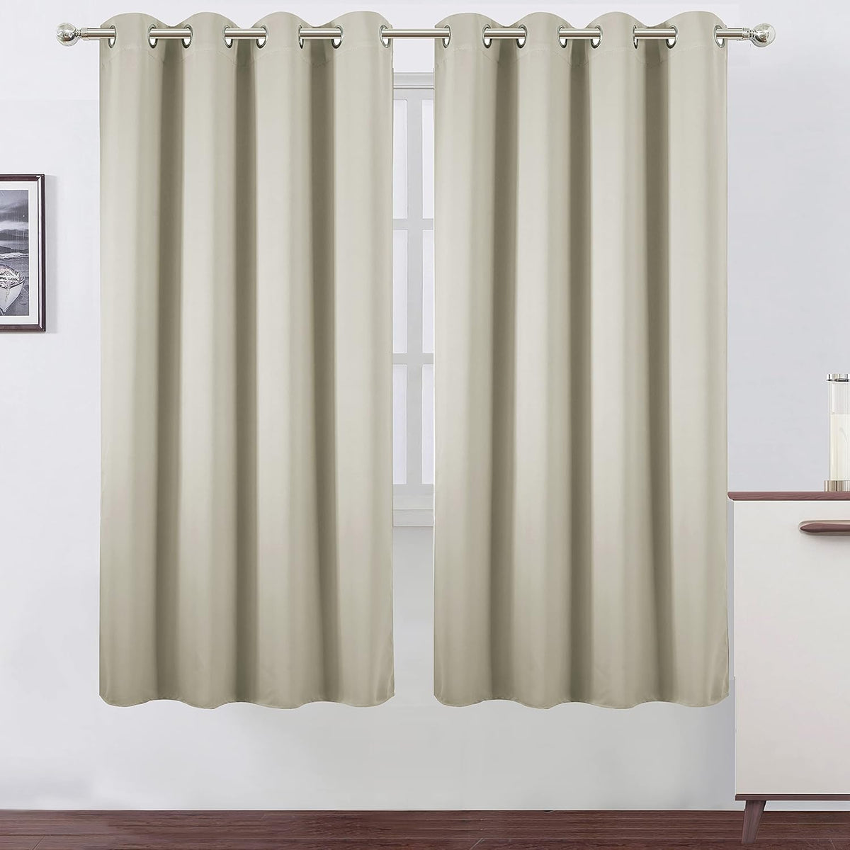 72"L x 52"W polyester curtains in Light Beige