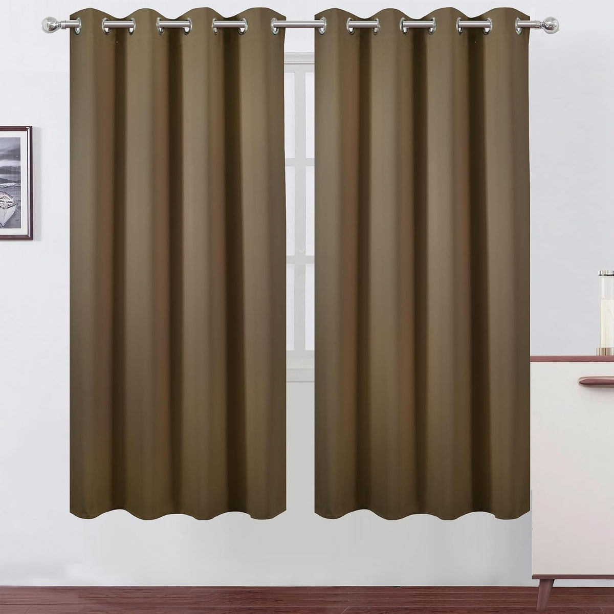 72"L x 66"W polyester curtains in Brown