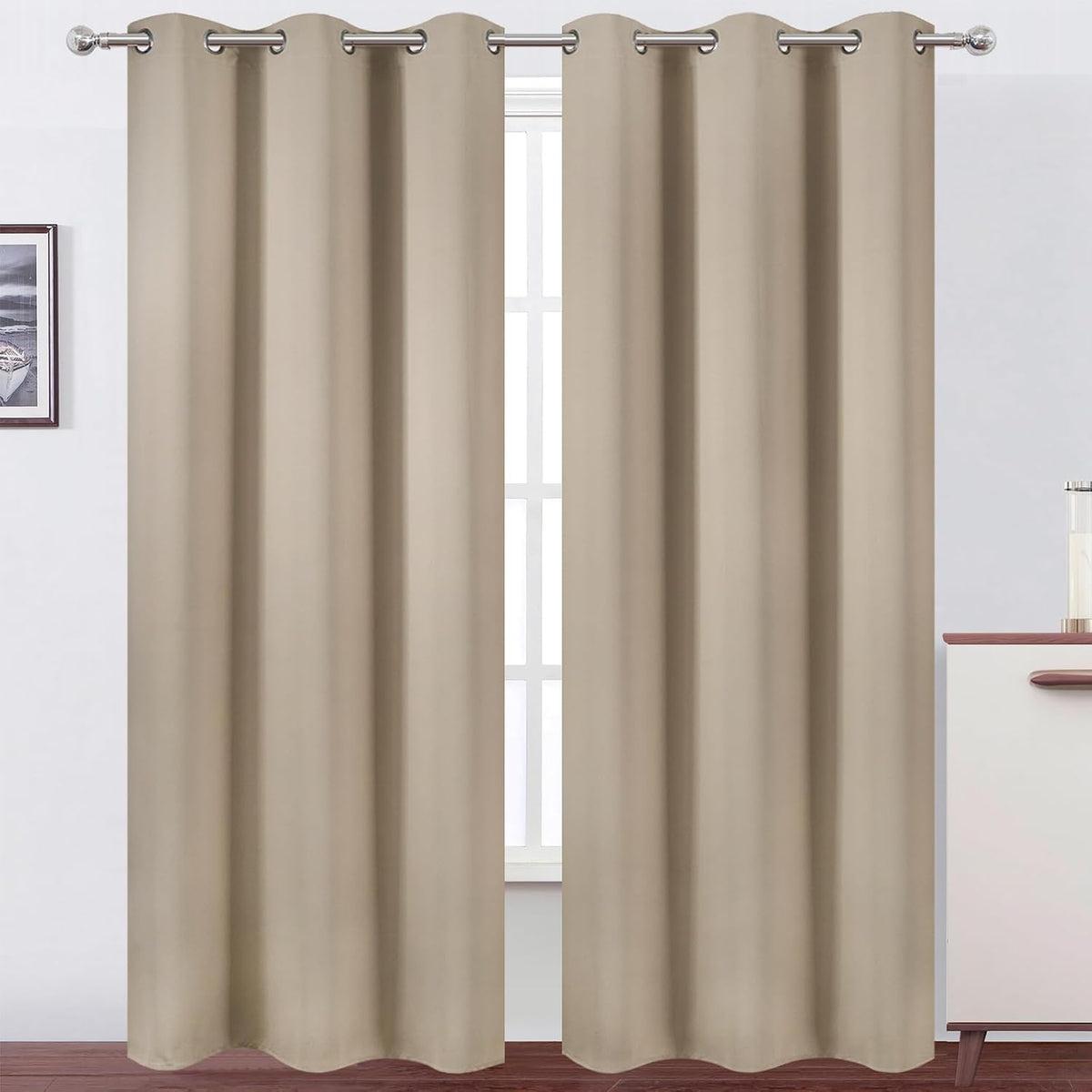 84"L x 38"W polyester curtains in Khaki
