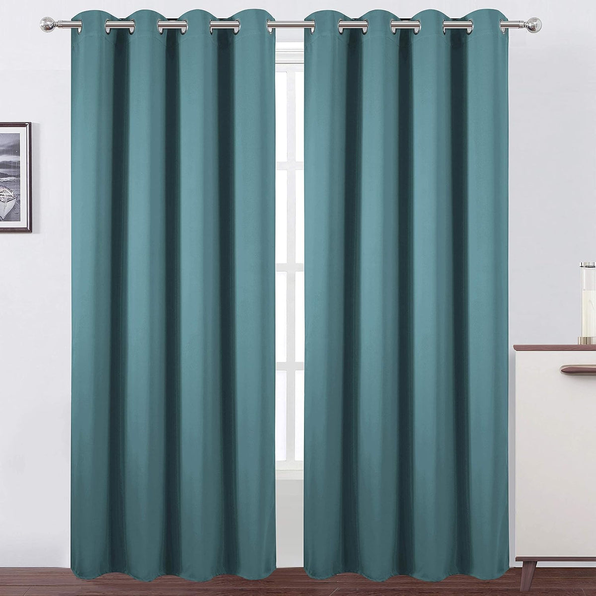 84"L x 52"W polyester curtains in Sea Teal