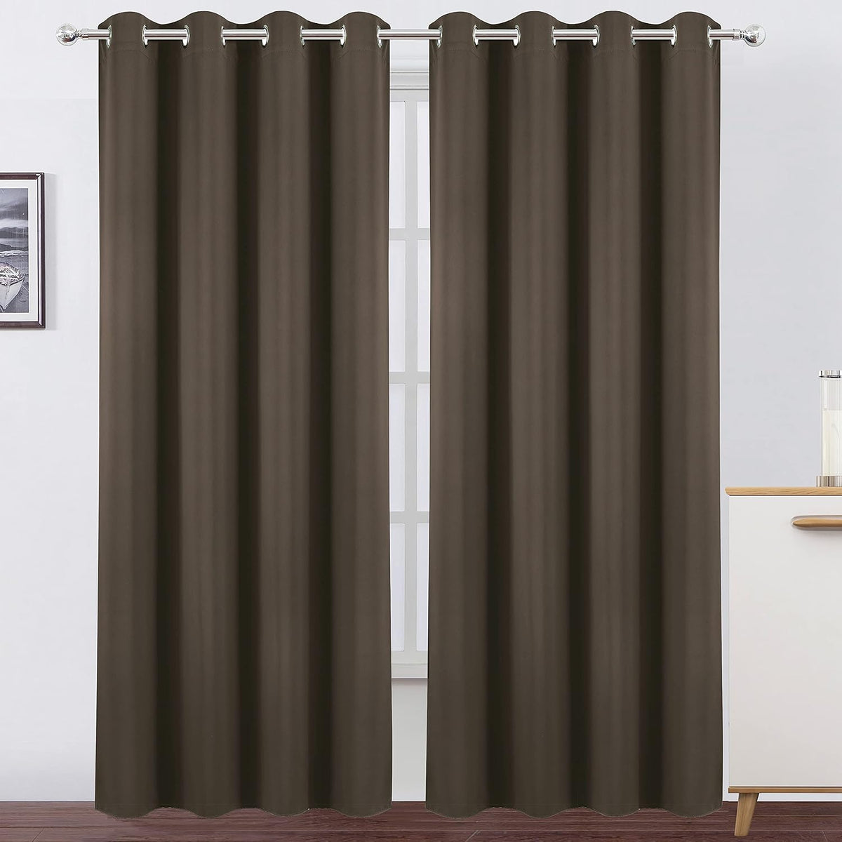 84"L x 66"W polyester curtains in Chocolate Brown
