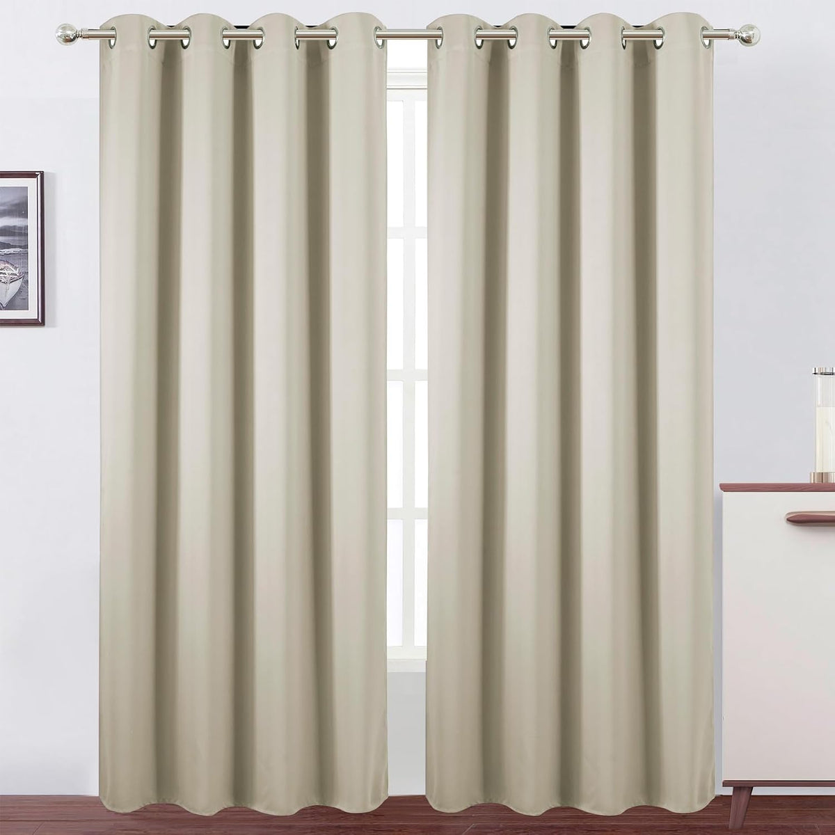 90"L x 52"W polyester curtains in Light Beige