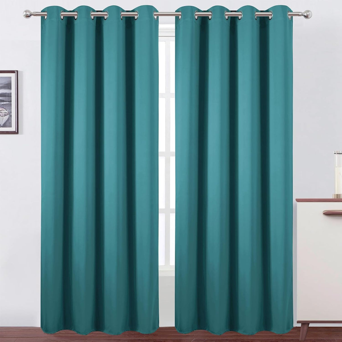 90"L x 52"W polyester curtains in Sea Teal