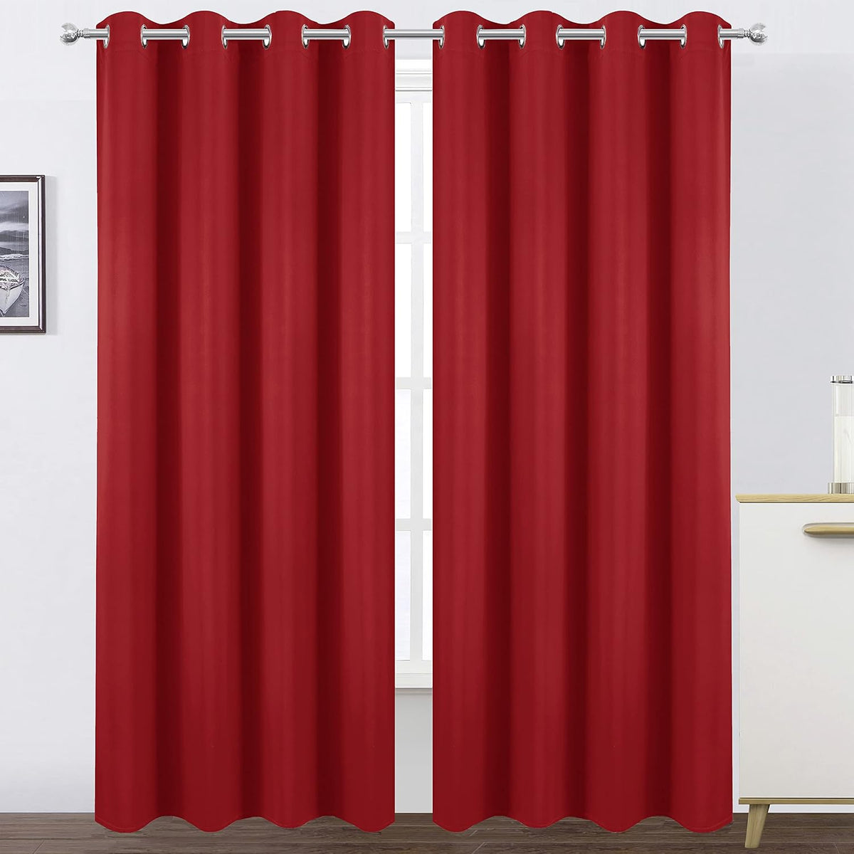 95"L x 52"W polyester curtains in Bright Red