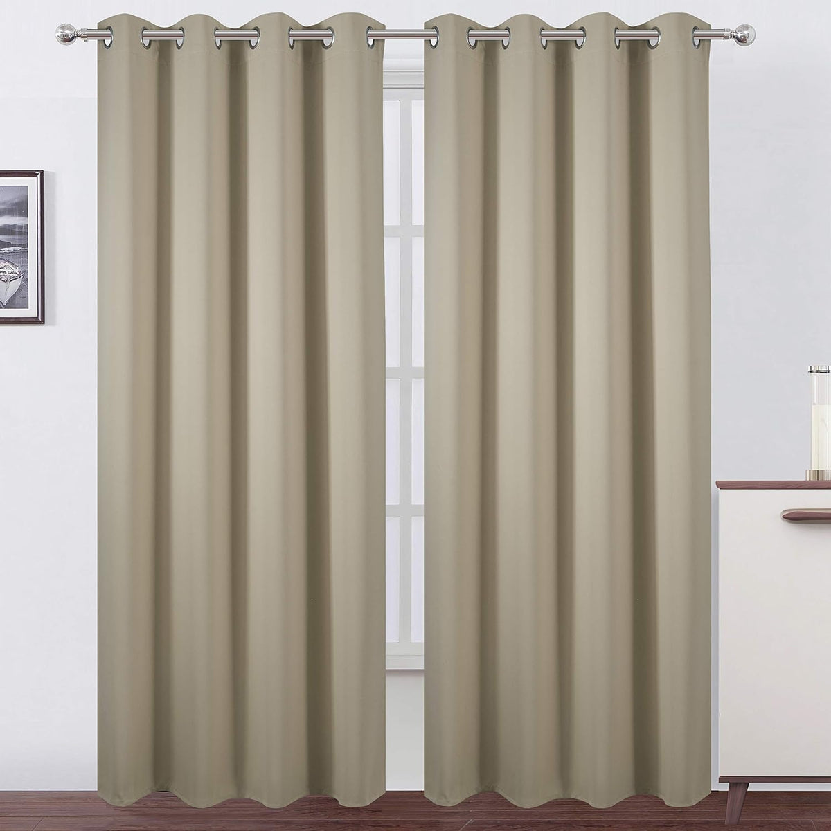 95"L x 66"W polyester curtains in Beige