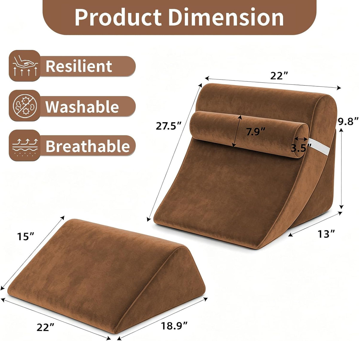 4PCS-22'' foam wedge pillows in Dark Brown, alternate view 5