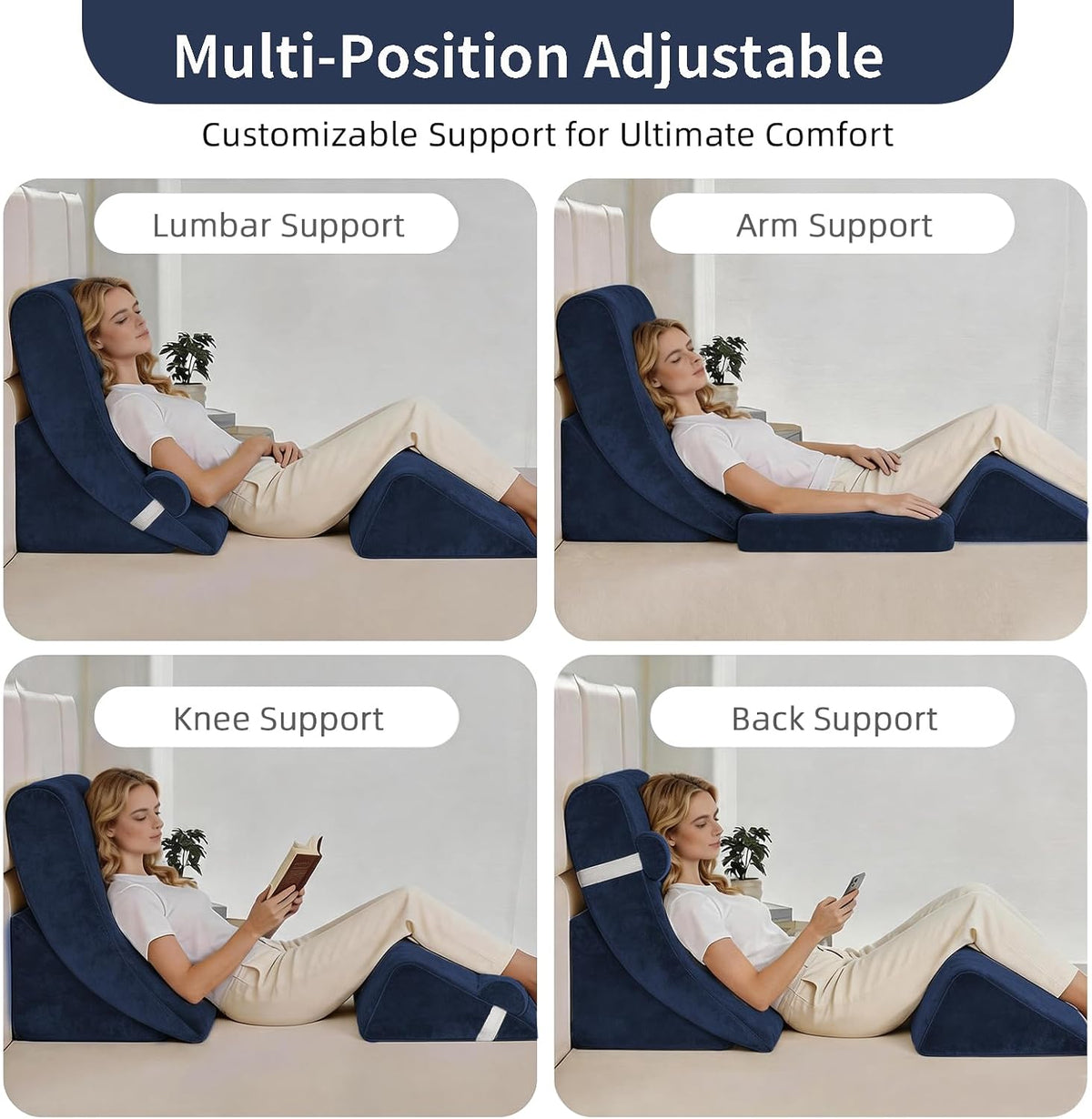 4PCS-22'' foam wedge pillows in Navy, alternate view 4