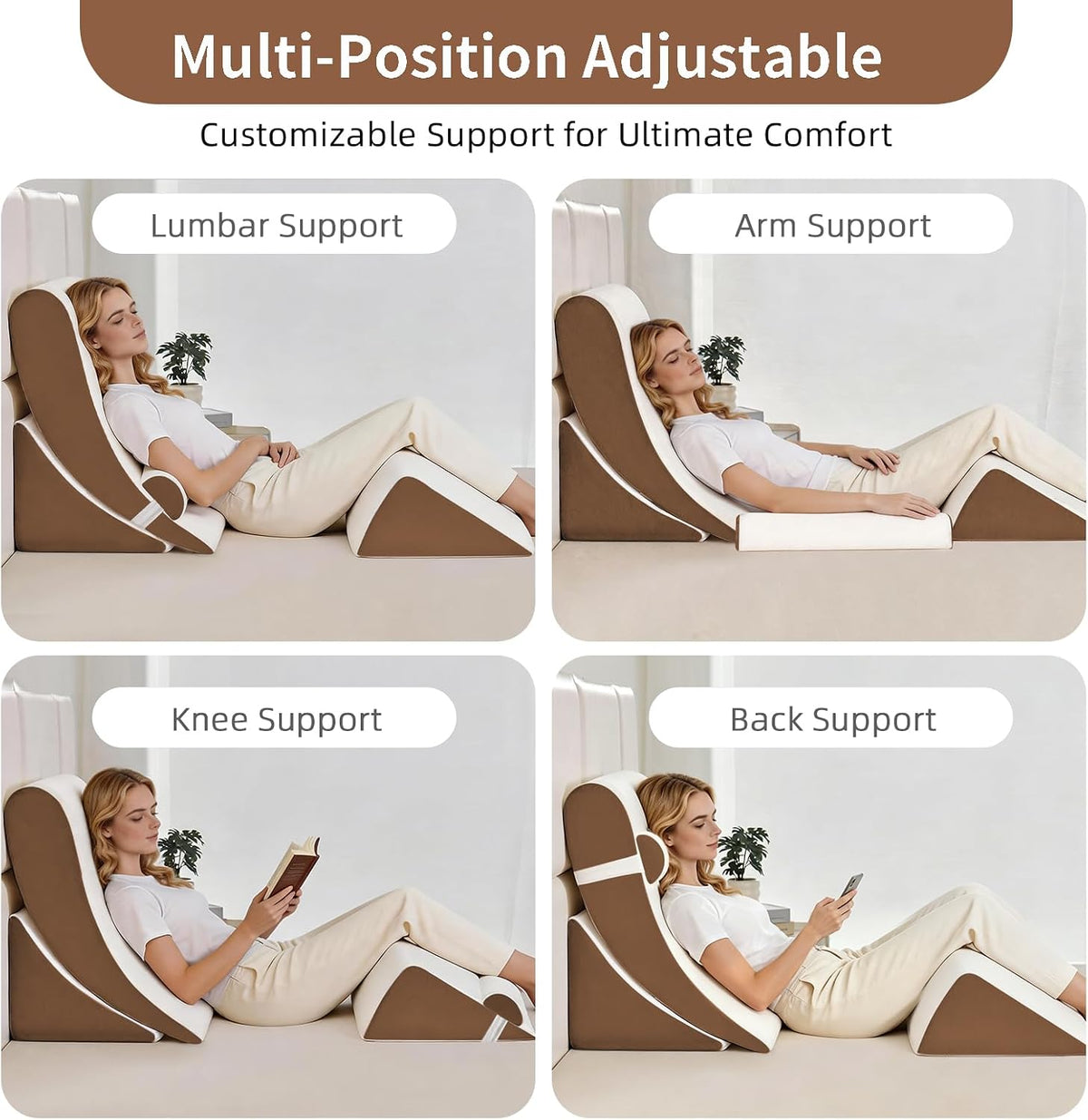 4PCS-22'' foam wedge pillows in White/Dark Brown, alternate view 6