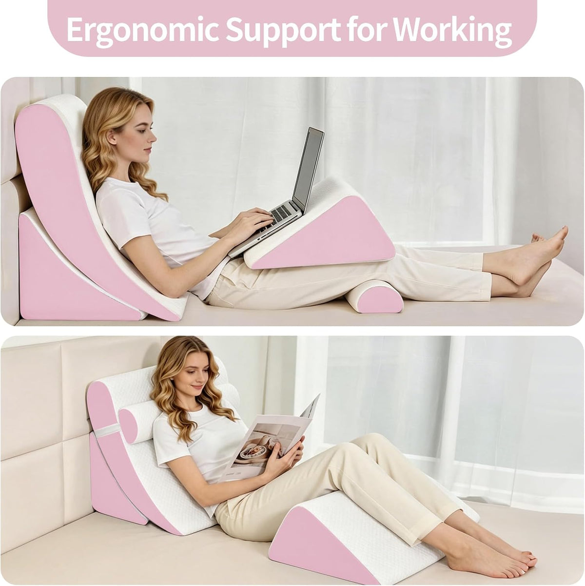 4PCS-22'' foam wedge pillows in White/Pink, alternate view 3