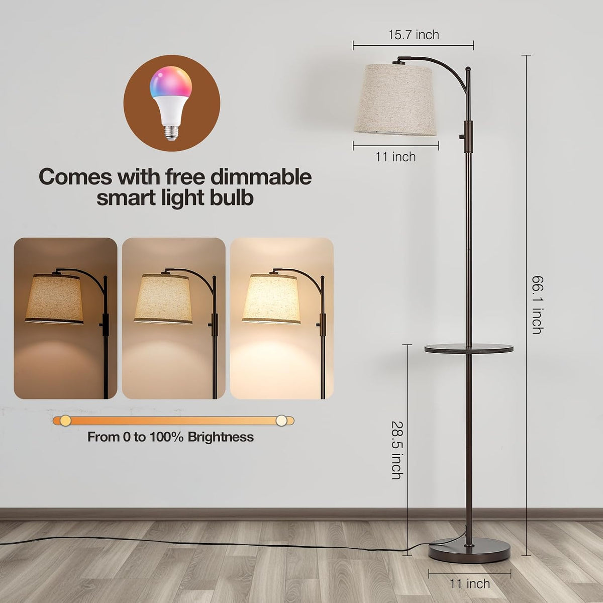 11"D x 15.7"W x 66.1"H metal floor lamps, alternate view 6