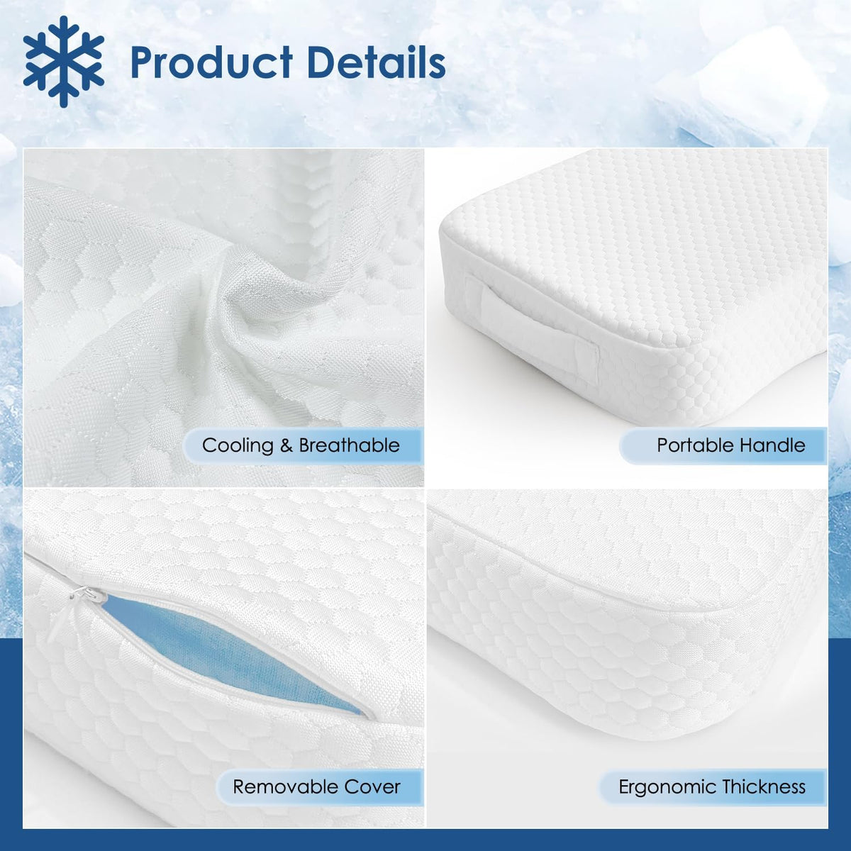 Medium memory foam knee & leg pillows in Cool White, alternate view 7
