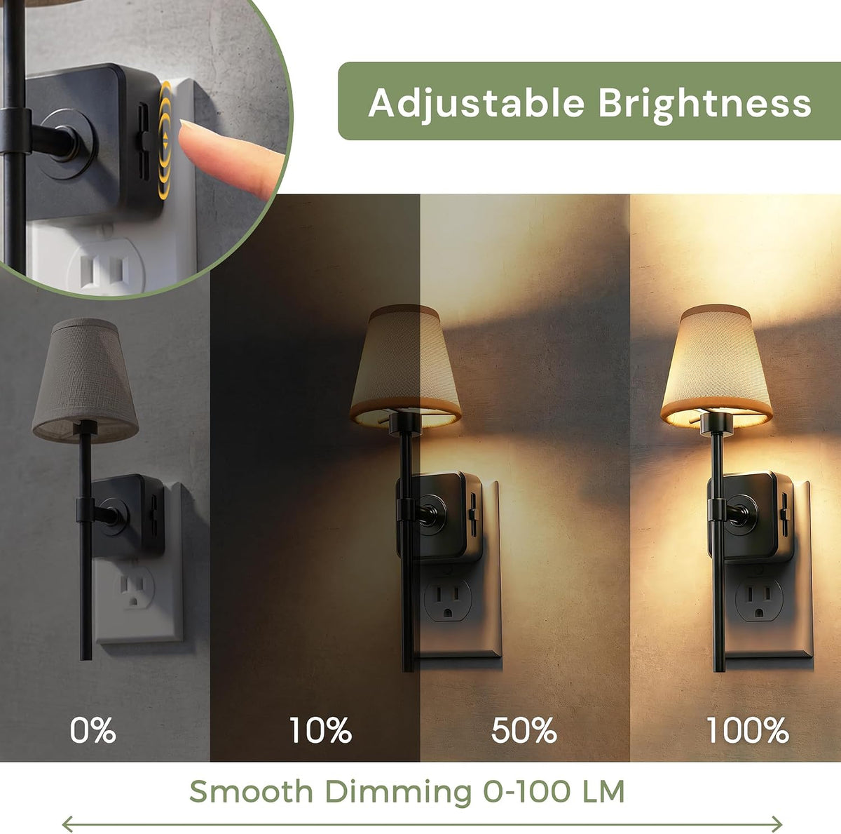 1.96 x 3.8 x 3.5 inches plastic night lights & ambient lighting in Black, alternate view 3
