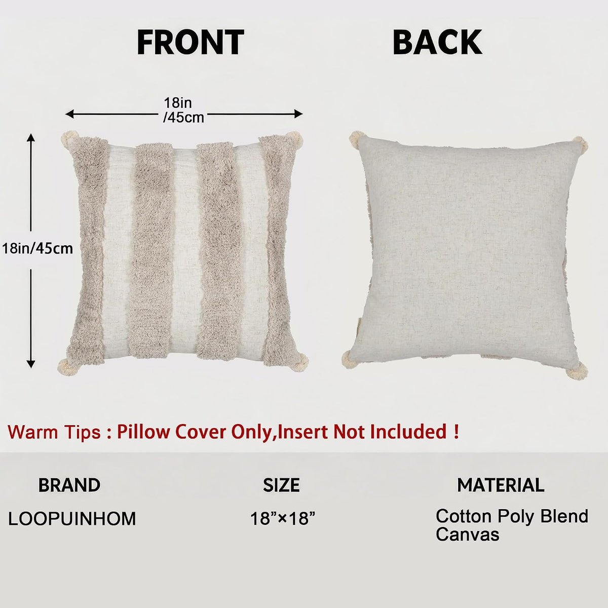 18"L x 18"W linen throw pillow accessories in Tufting Beige, alternate view 6