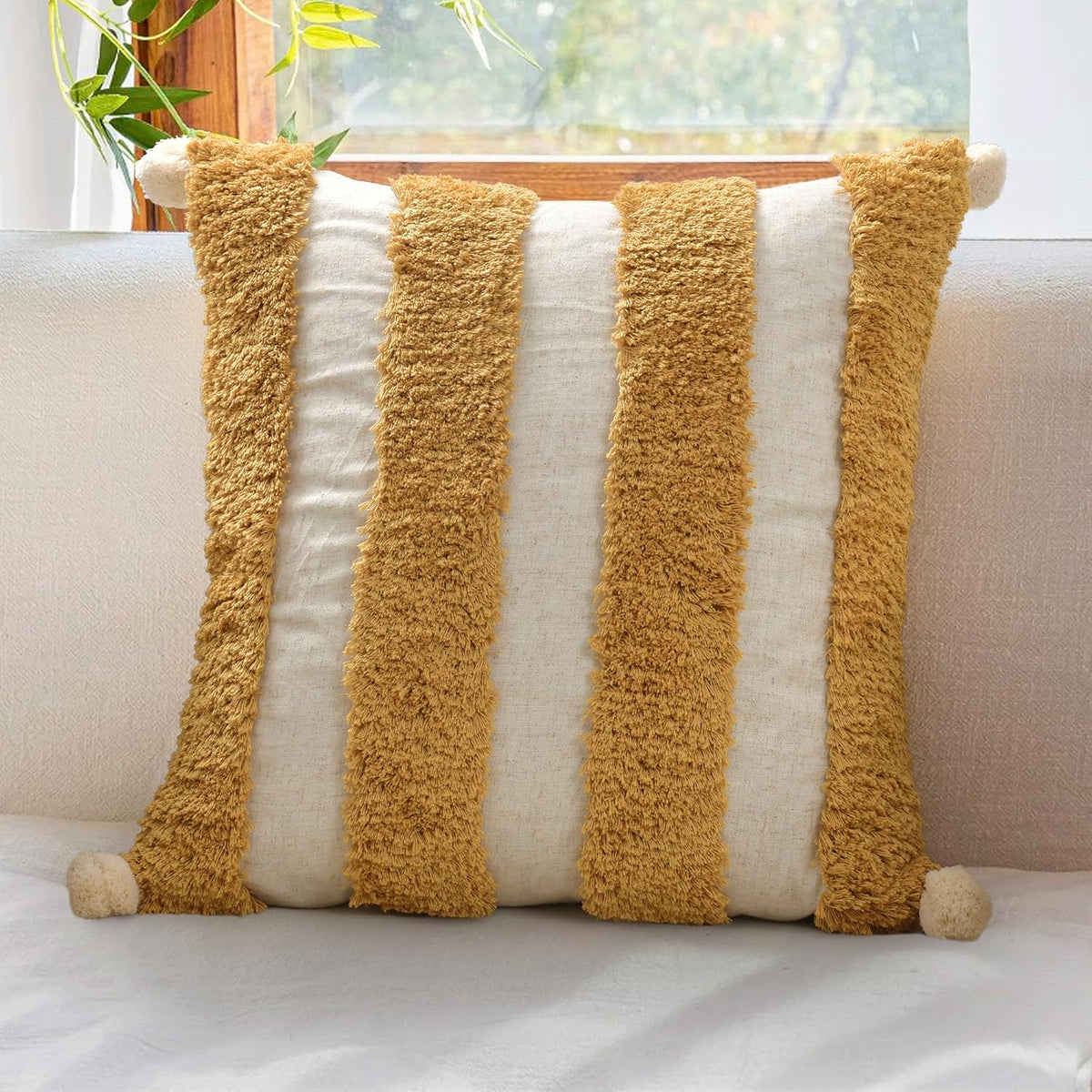 18"L x 18"W linen throw pillow accessories in Tufting Yellow
