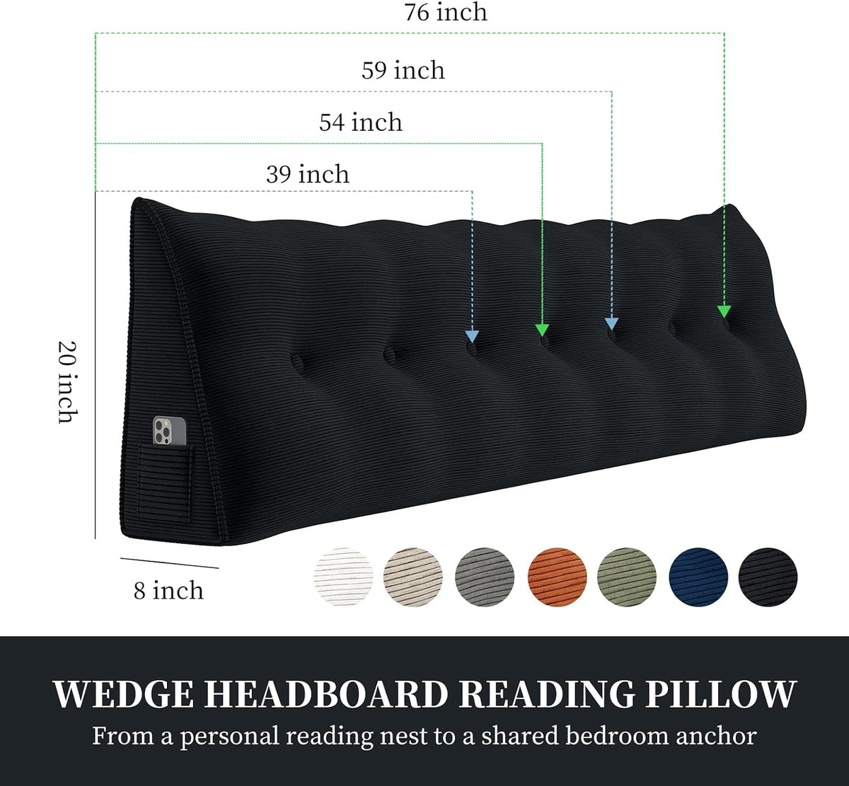 Full:54x8x20'' cotton body pillows in Black, alternate view 2
