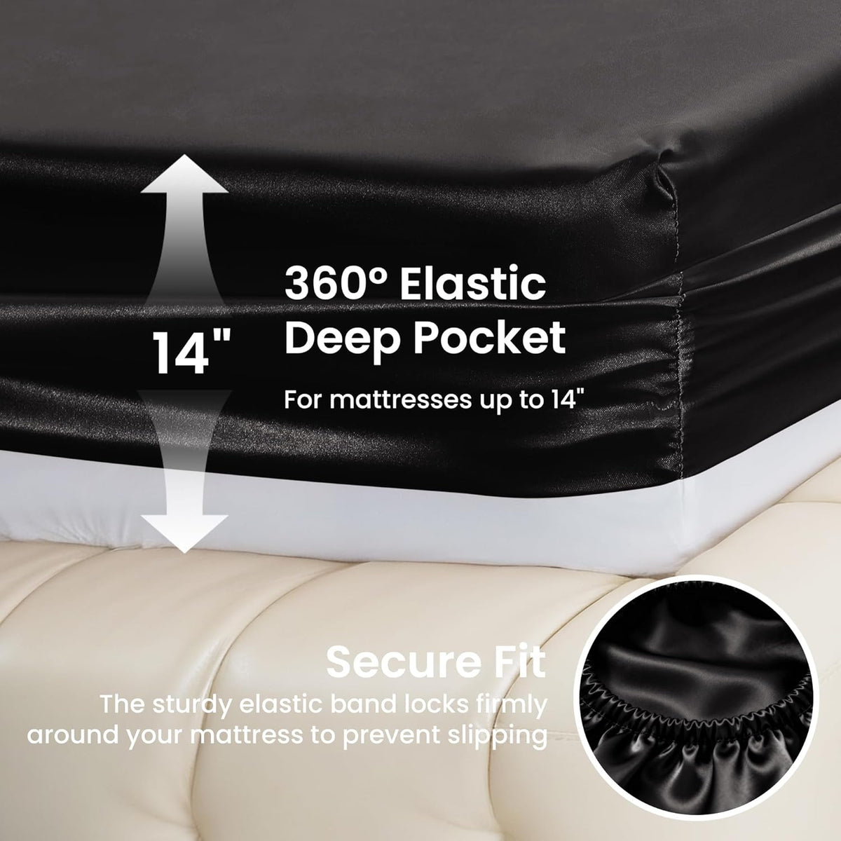 California King satin bedding sets in Black., alternate view 4