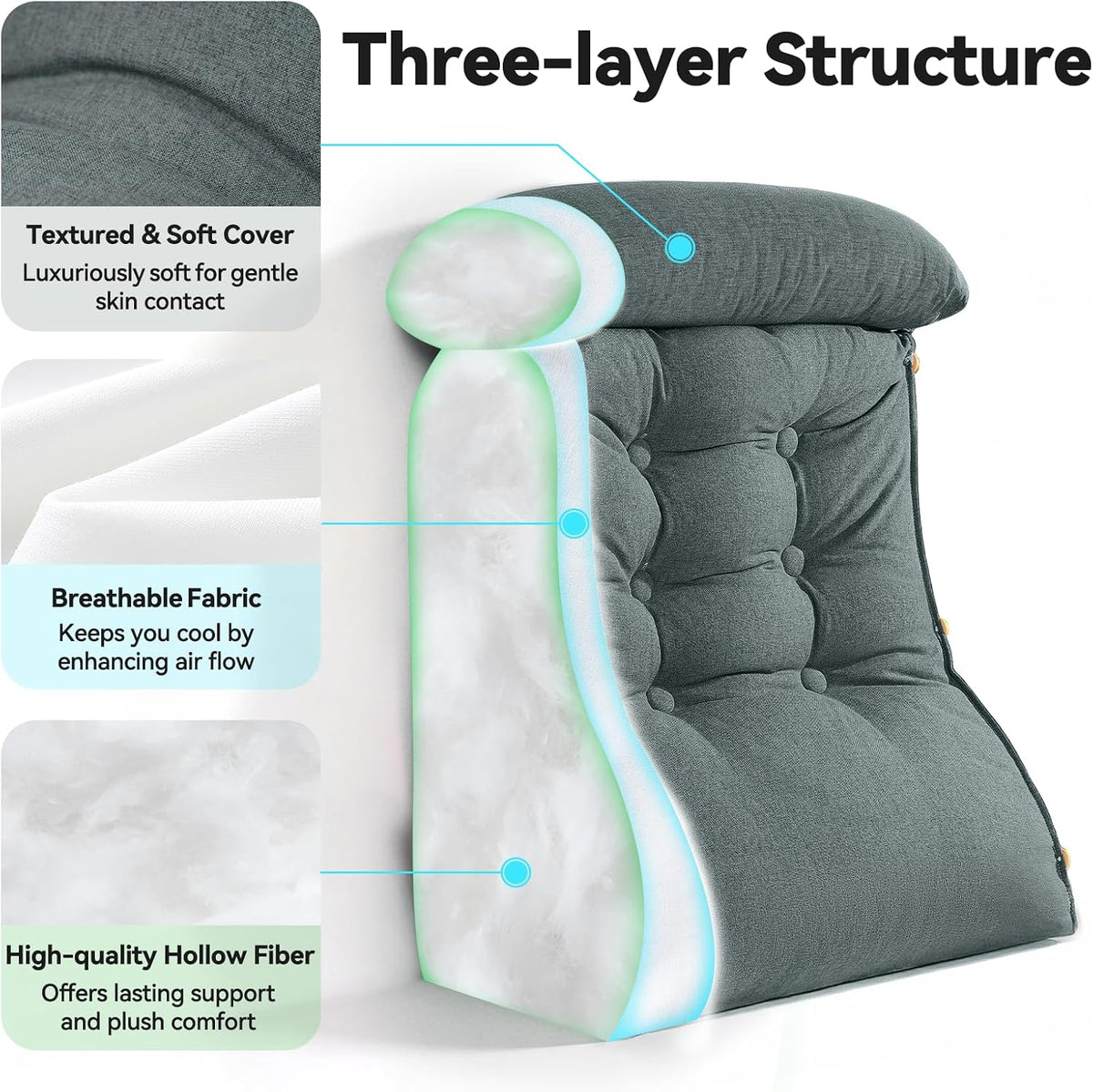 23.6"H x 21.3''W backrest pillows in Dark Gray, alternate view 6