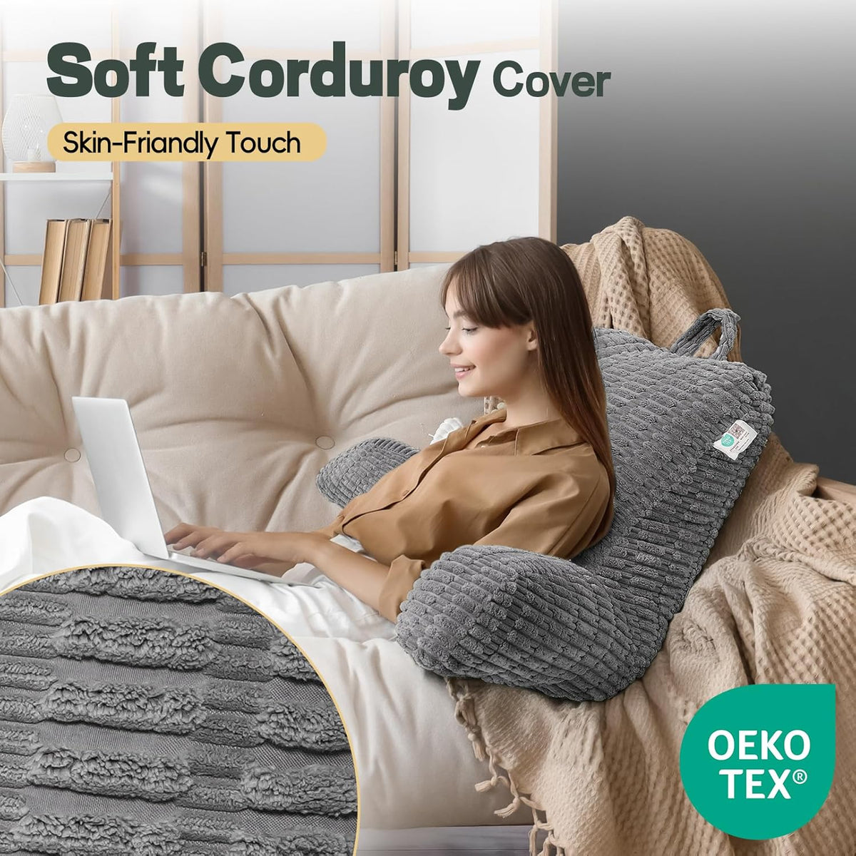 Large(21inch) memory foam backrest pillows in Gray, alternate view 6
