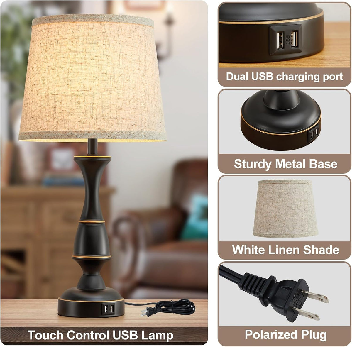5"D x 11"W x 22"H metal table lamps, alternate view 4