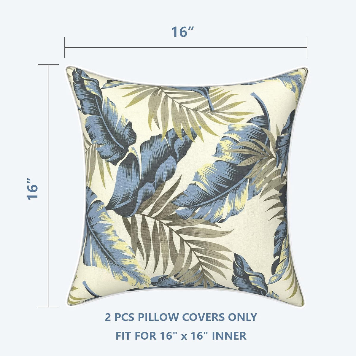 16"L x 16"W polyester throw pillows in lush Palm Blue, alternate view 2