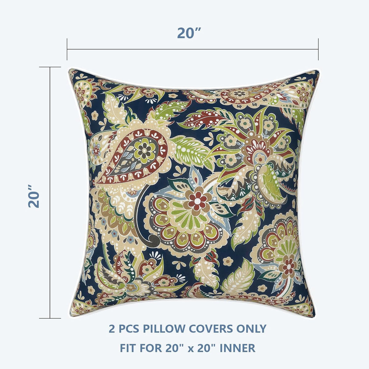 20"L x 20"W polyester throw pillows in Paisley Sapphire Blue, alternate view 2