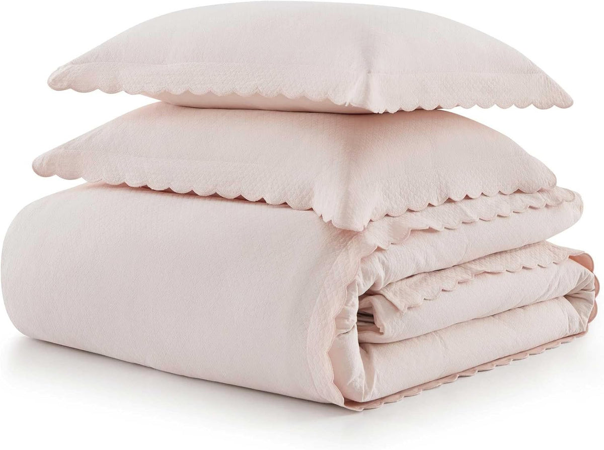 Queen cotton duvet covers in Signature Scallop Pink, alternate view 8