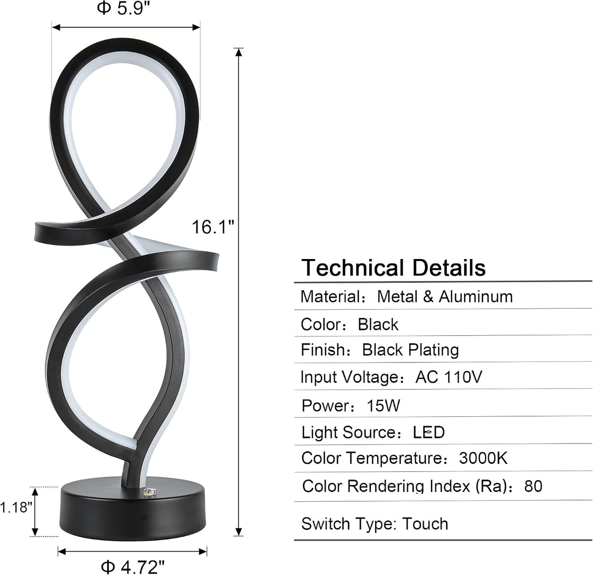 5.9"D x 5.9"W x 16.1"H metal table lamps, alternate view 8
