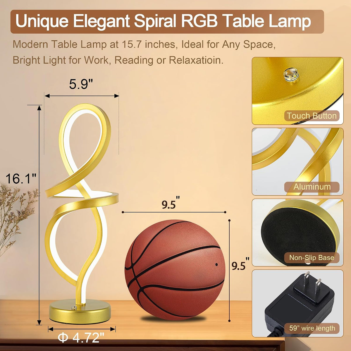 5.9"D x 5.9"W x 16.1"H metal table lamps, alternate view 6