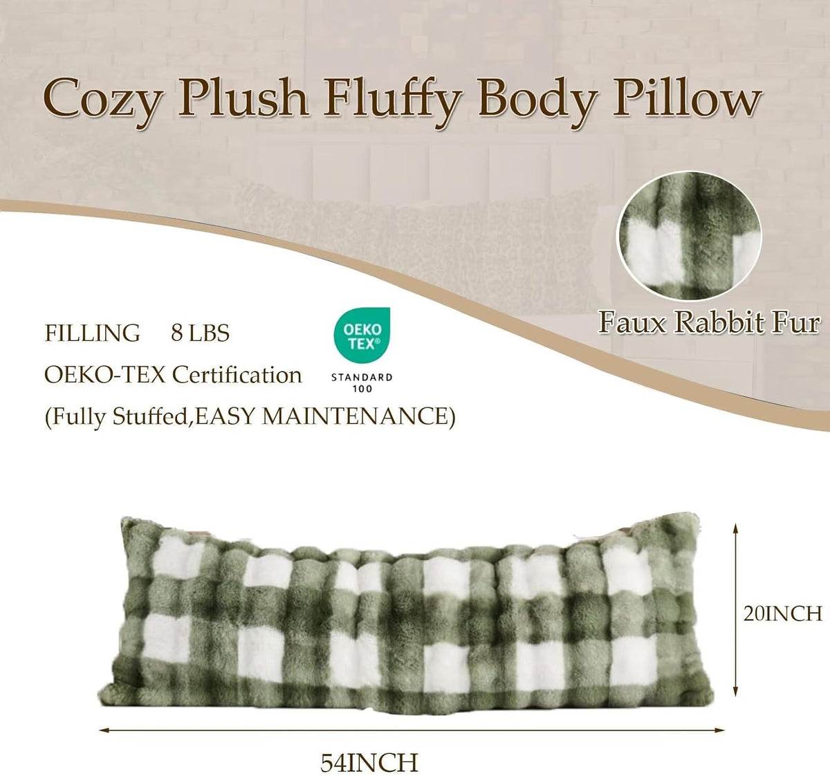 20" x 54" (9lbs) body pillows in Sage Green Grid Print, alternate view 4