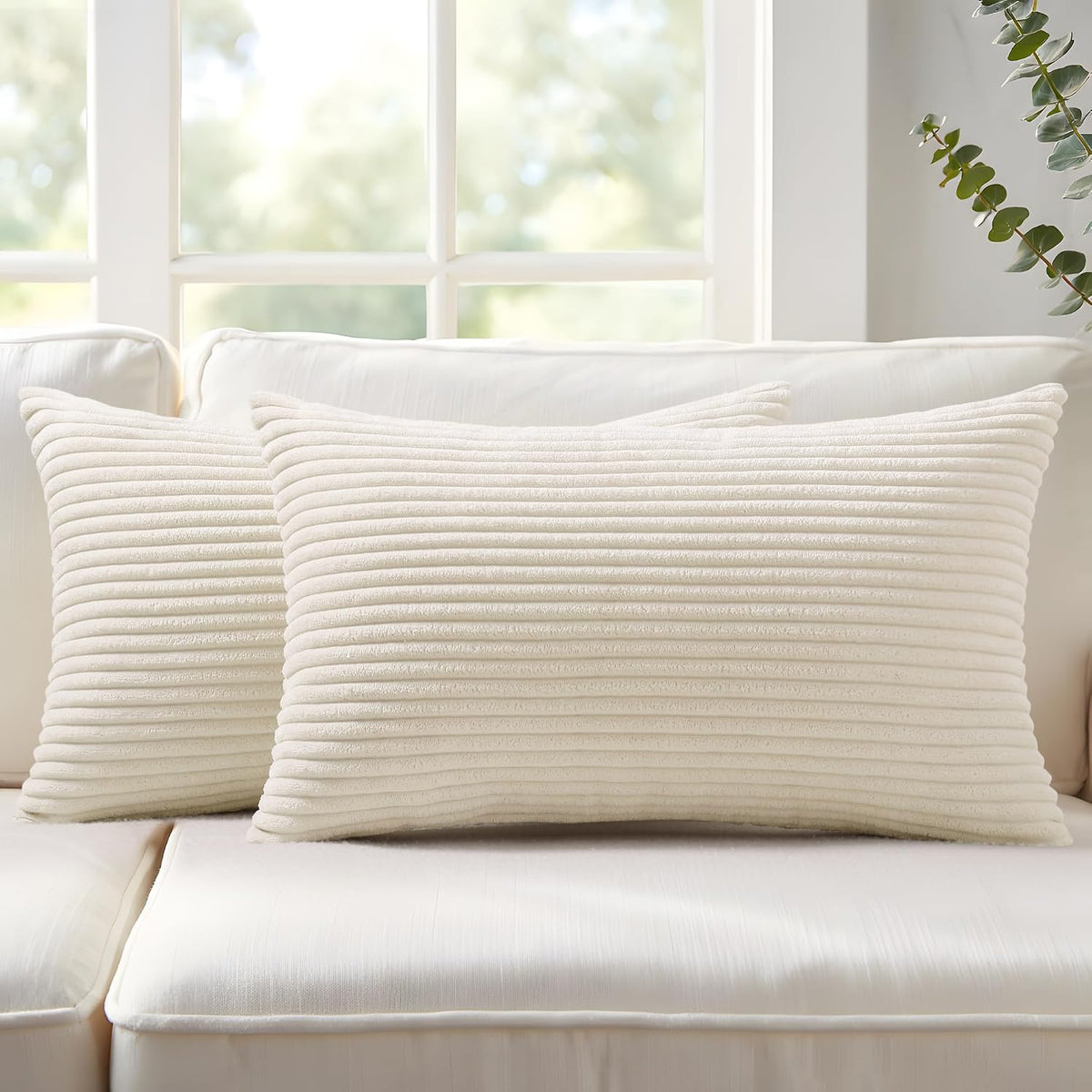 20"L x 12"W corduroy throw pillow accessories in Cream White