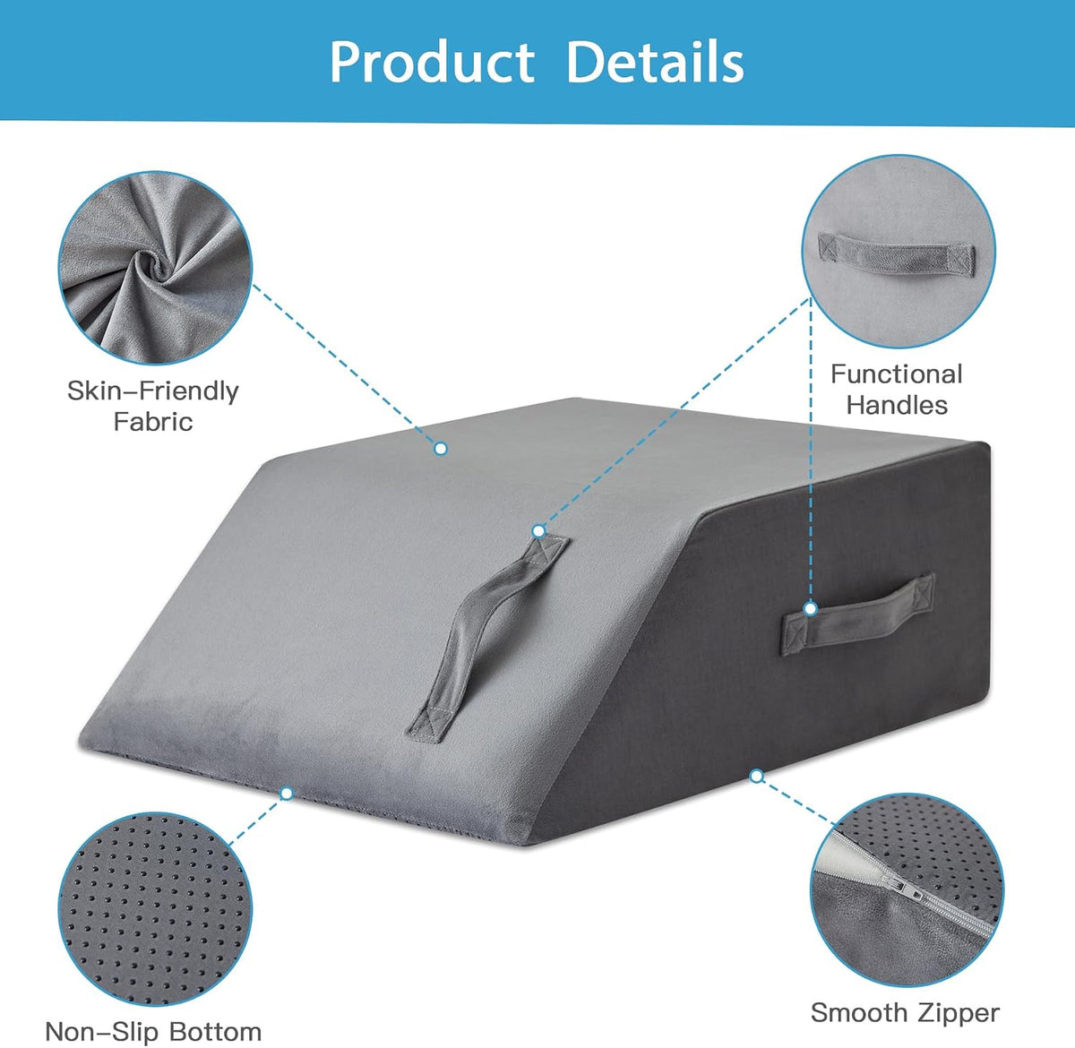 24*19*8 Inch foam wedge pillows in Grey Plush, alternate view 2