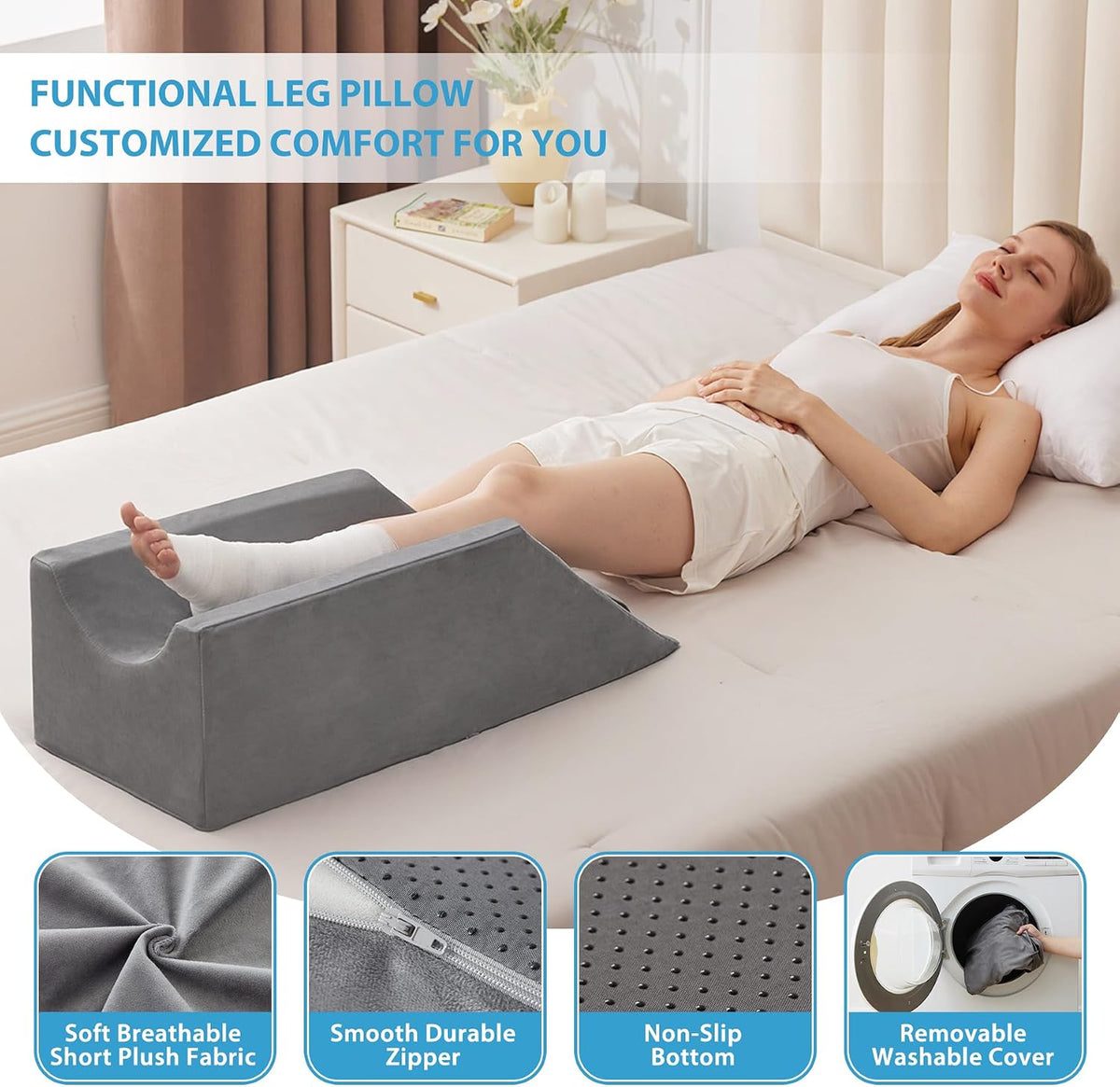 Single Leg memory foam knee & leg pillows in Grey, alternate view 5