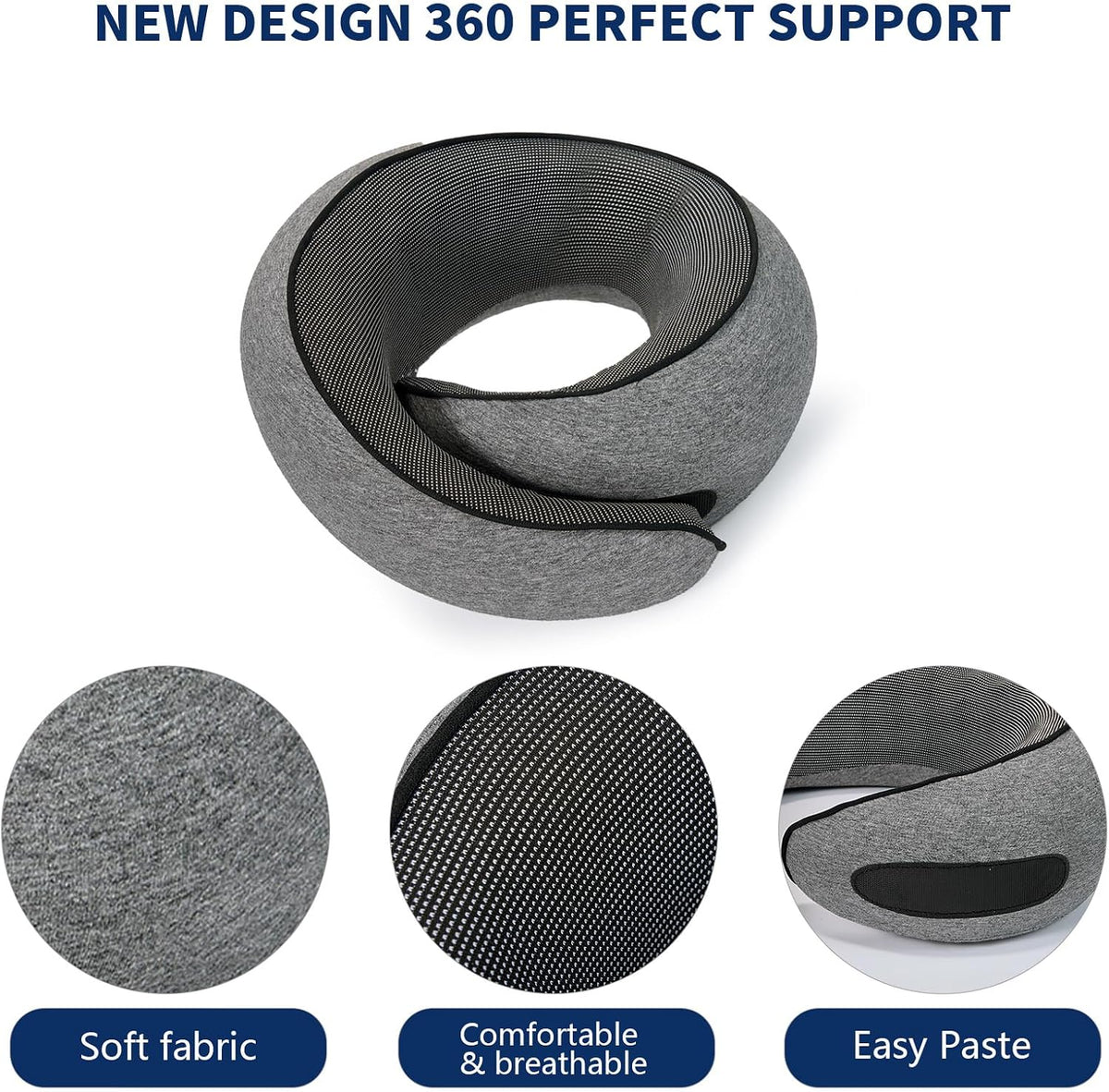 Large (10.6"W x 10.2"D x memory foam travel pillows in Dark Gray, alternate view 2