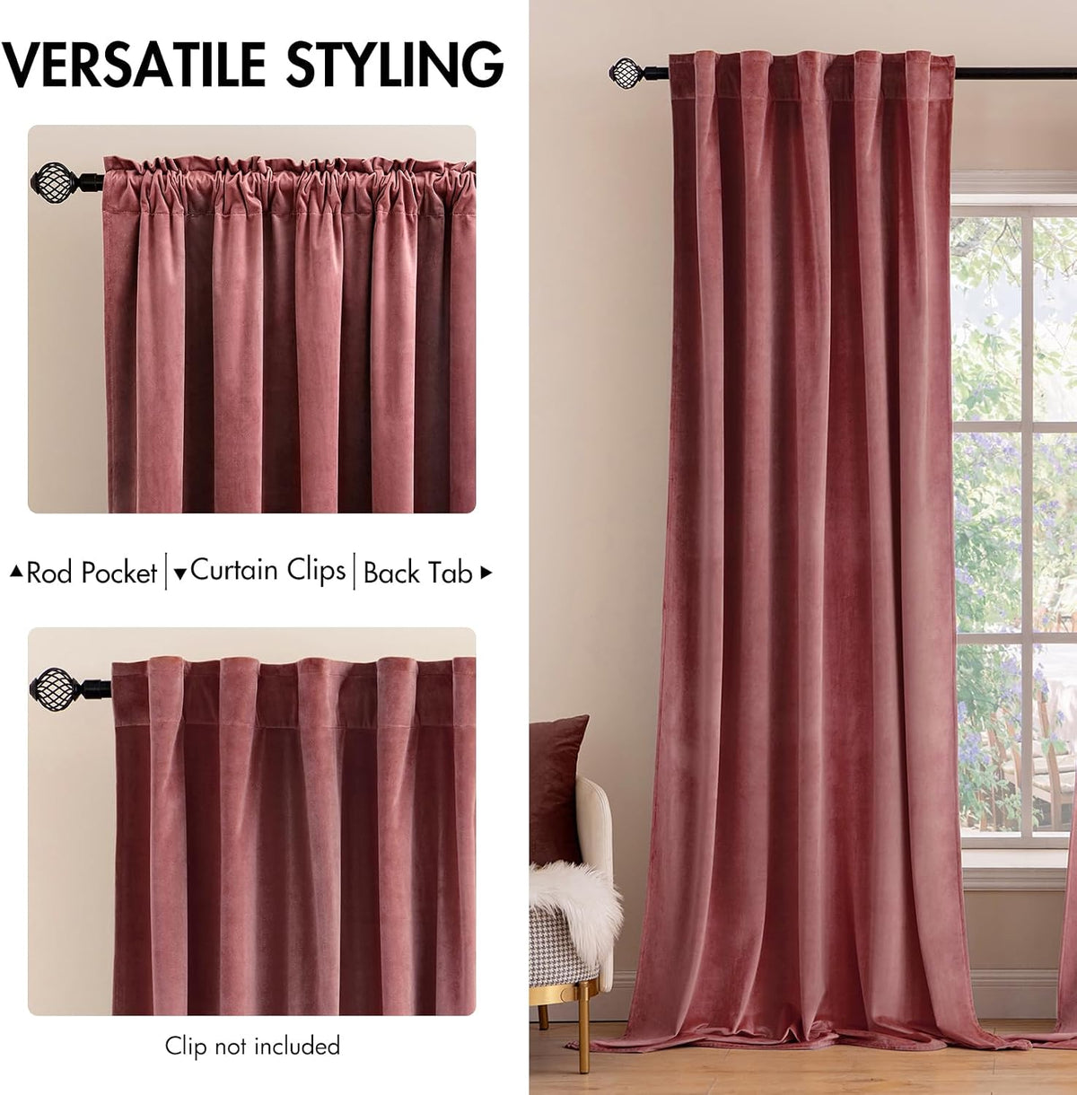 108"L x 52"W polyester curtains in Dusty Rose, alternate view 2