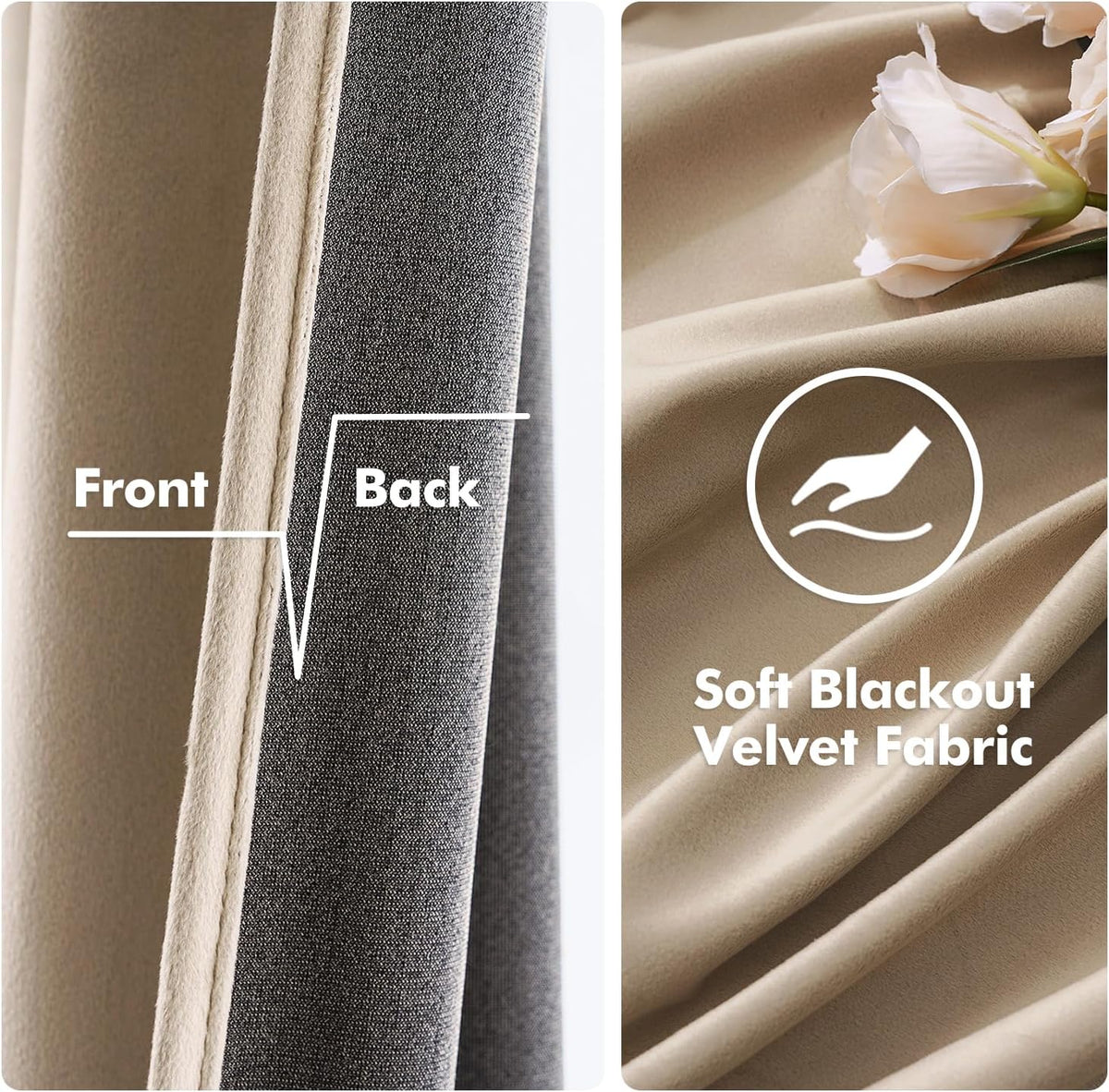 108"L x 52"W velvet curtains in Camel Beige, alternate view 3