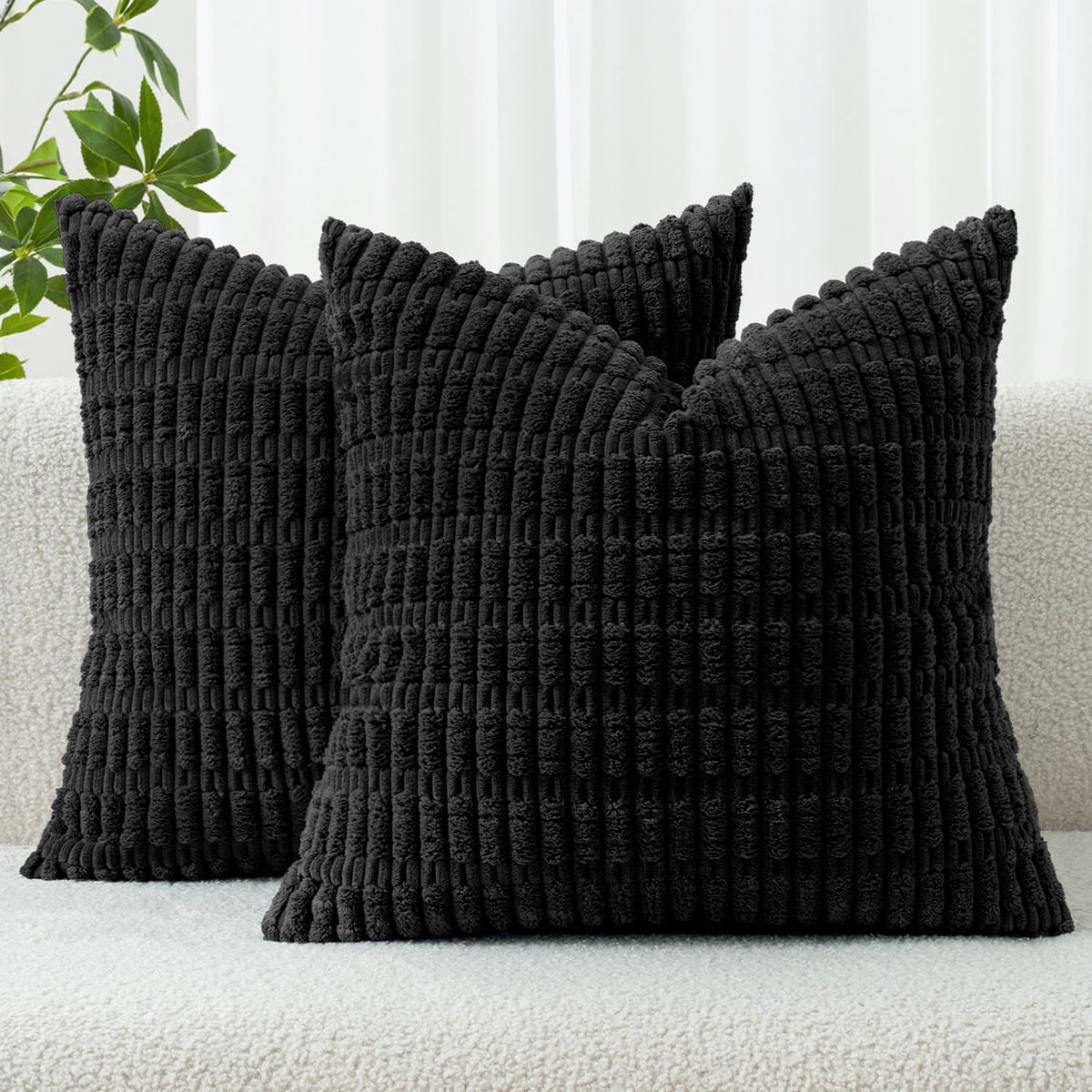 16"L x 16"W corduroy throw pillow accessories in Black