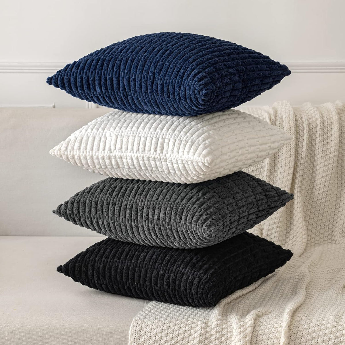 16"L x 16"W corduroy throw pillow accessories in Black, alternate view 6