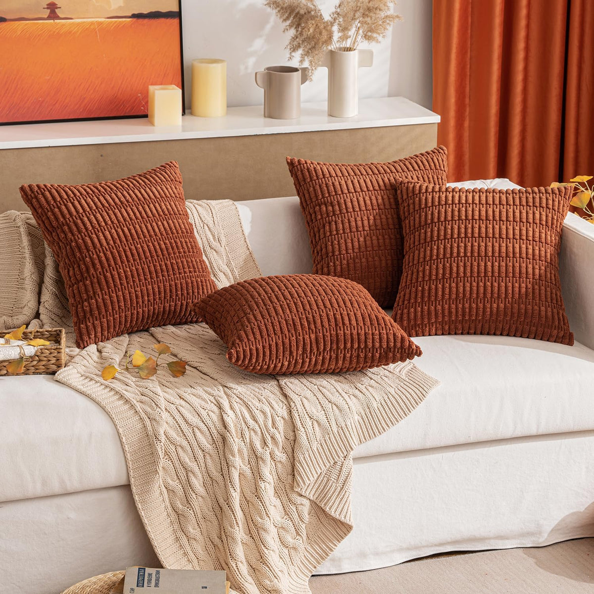 16"L x 16"W corduroy throw pillow accessories in Dark Rust, alternate view 7