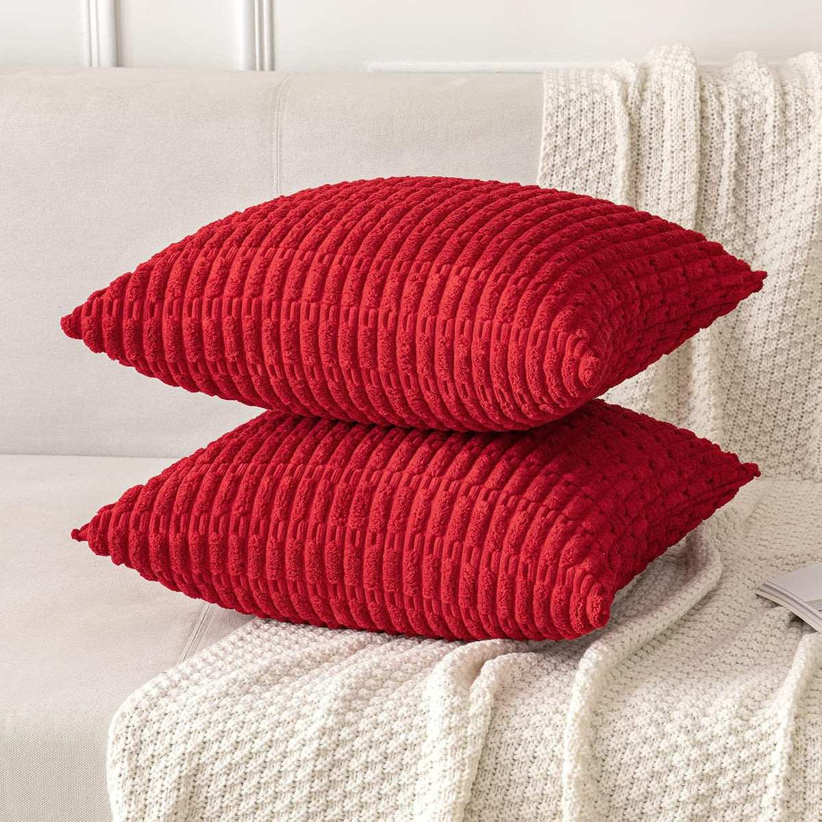 18"L x 18"W corduroy throw pillow accessories in Red, alternate view 5