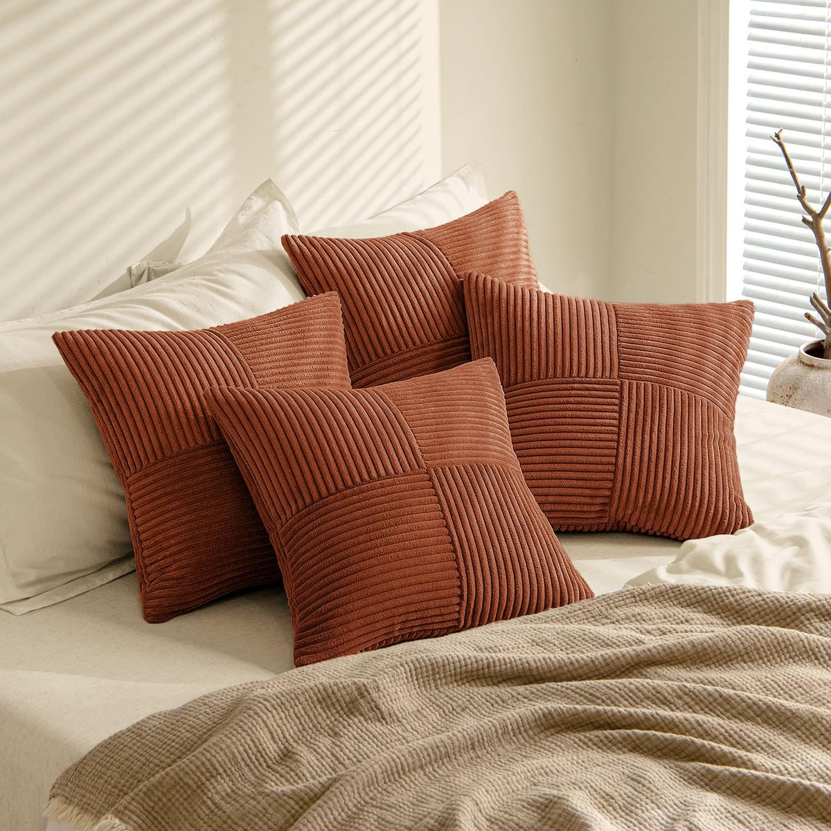 18"L x 18"W corduroy throw pillow accessories in Rust, alternate view 4