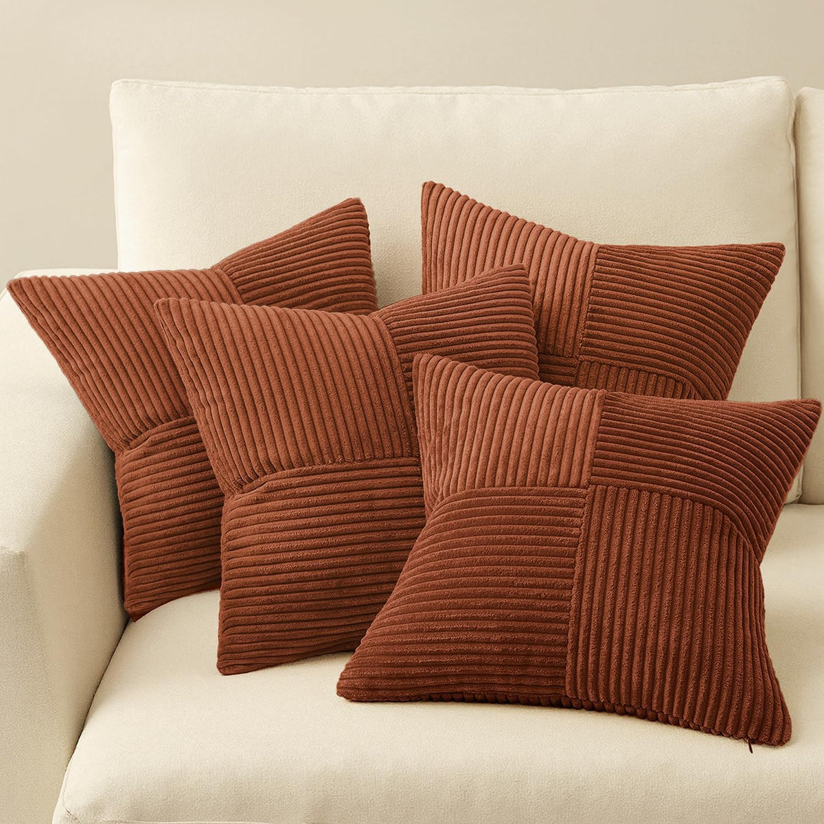 18"L x 18"W corduroy throw pillow accessories in Rust, alternate view 6
