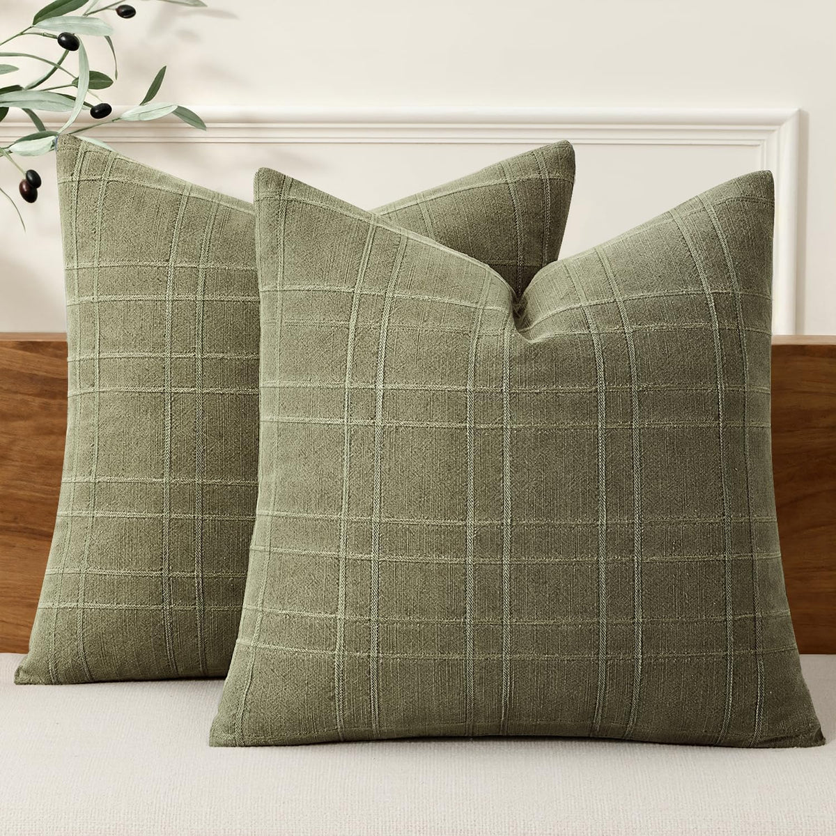 18"L x 18"W cotton throw pillow accessories in Sage Green