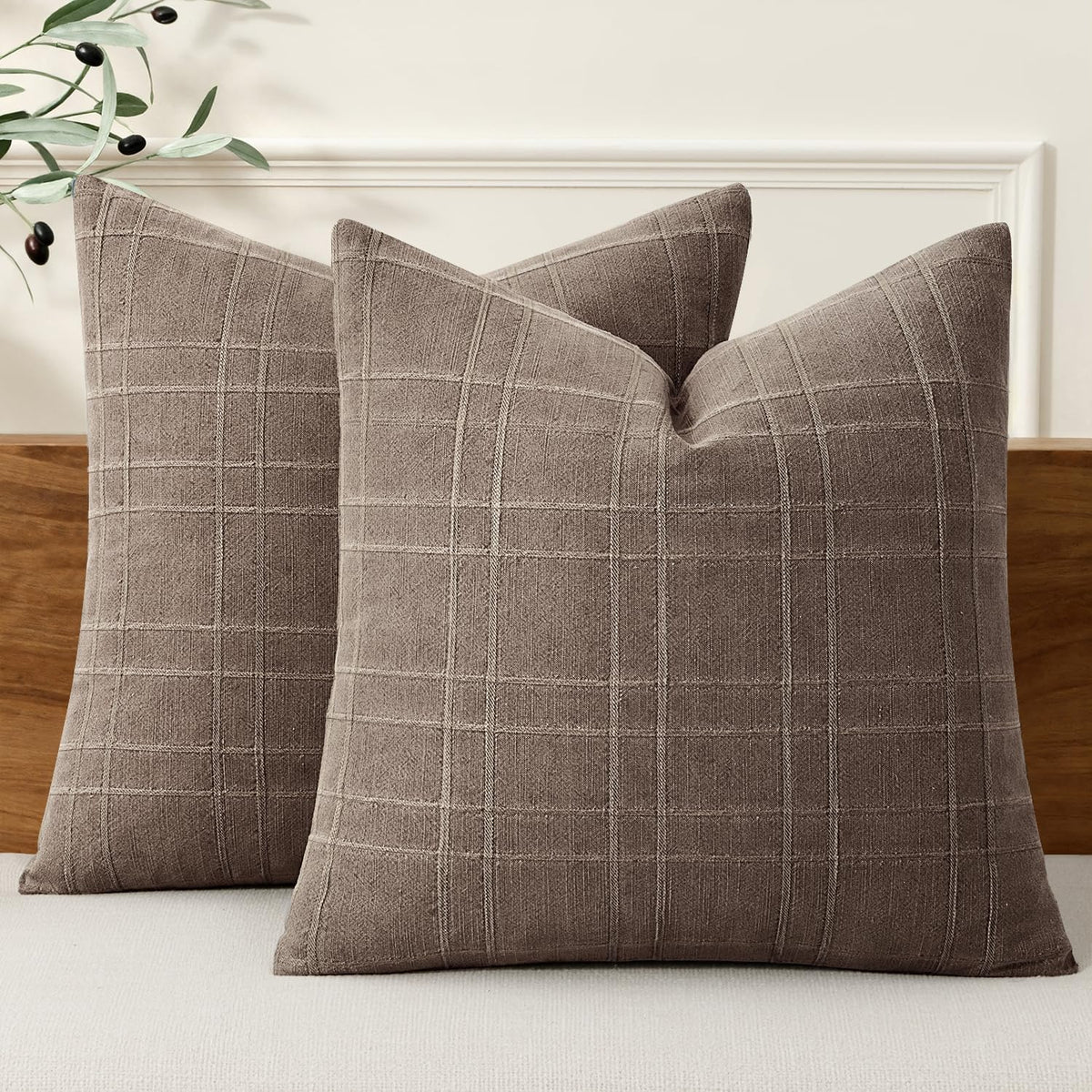 18"L x 18"W cotton throw pillow accessories in Taupe