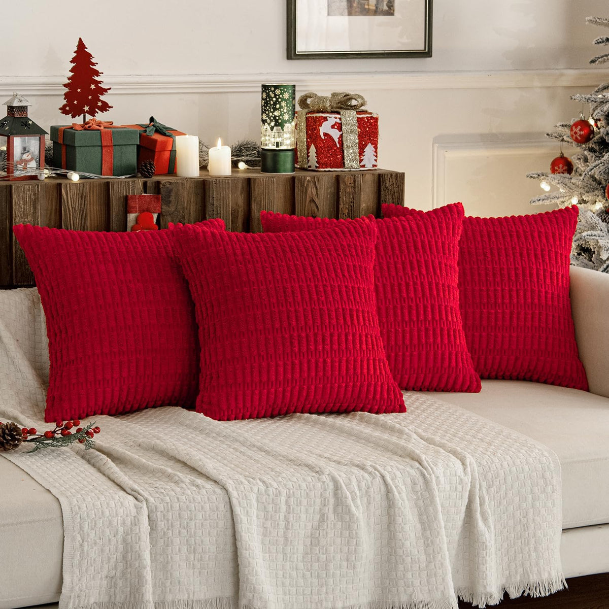 18"L x 18"W polyester throw pillow accessories in Red, alternate view 4