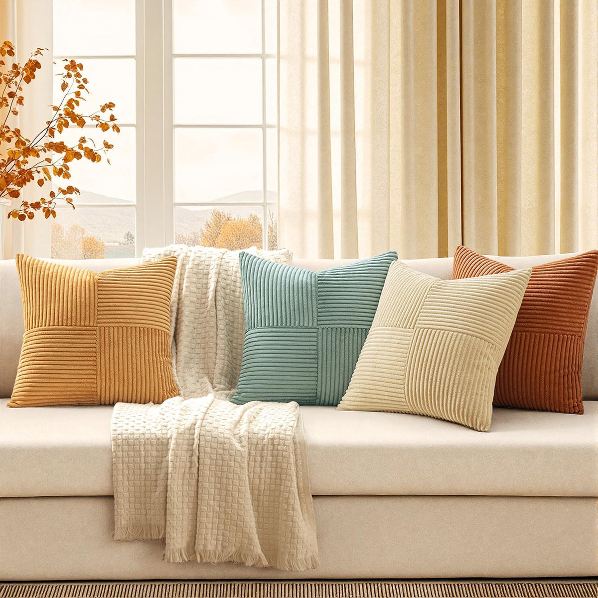 20"L x 20"W corduroy throw pillow accessories in Teal Rust, alternate view 3