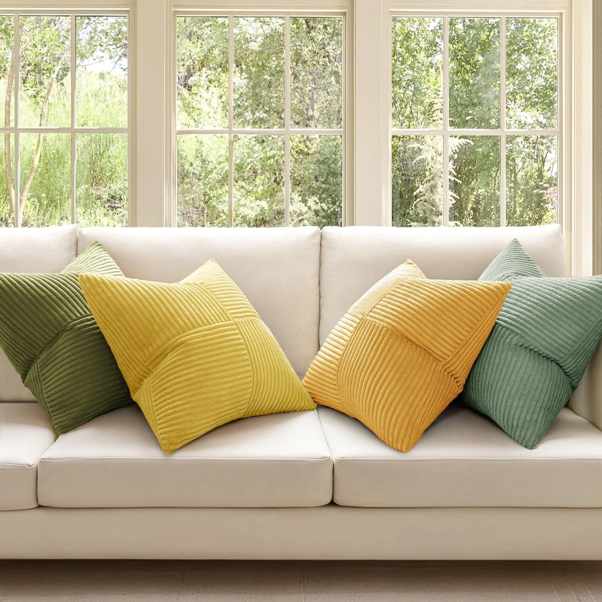 20"L x 20"W corduroy throw pillow accessories in Yellow Green, alternate view 2